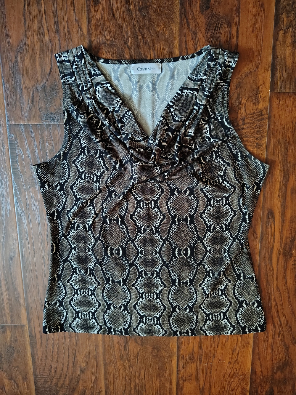 Calvin Klein Sleeveless Snake Print Top in Black and Brown